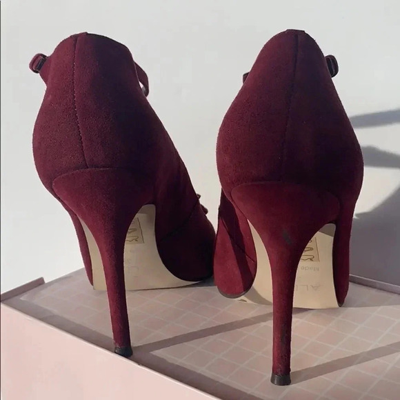 Aldo Burgundy Bow Peep Toe Pumps - Picture 6 of 8